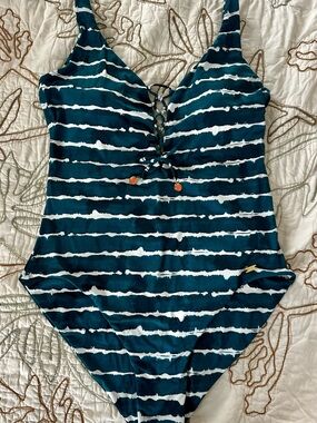 Banana Moon Teal Tie Dye Lace-Up One-Piece Swimsuit